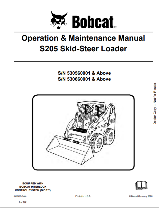 BOBCAT S205 SKID STEER LOADER OPERATION AND MAINTENANCE MANUAL 6986987 PDF