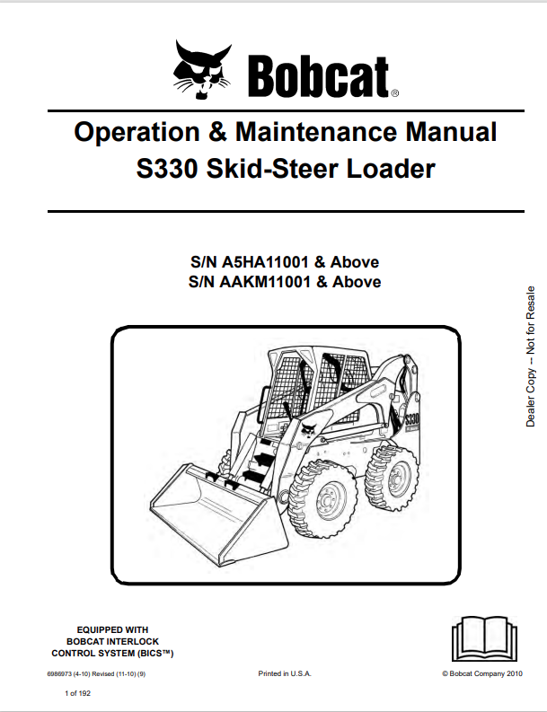 BOBCAT S330 SKID STEER LOADER OPERATION AND MAINTENANCE MANUAL 6986973 PDF