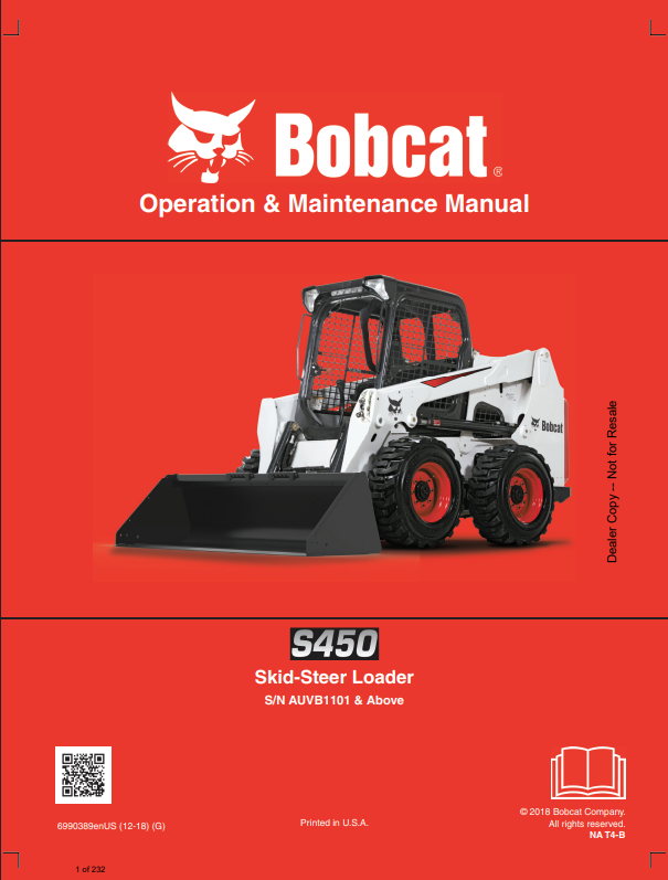 BOBCAT S450 SKID STEER LOADER OPERATION AND MAINTENANCE MANUAL 6990389 PDF