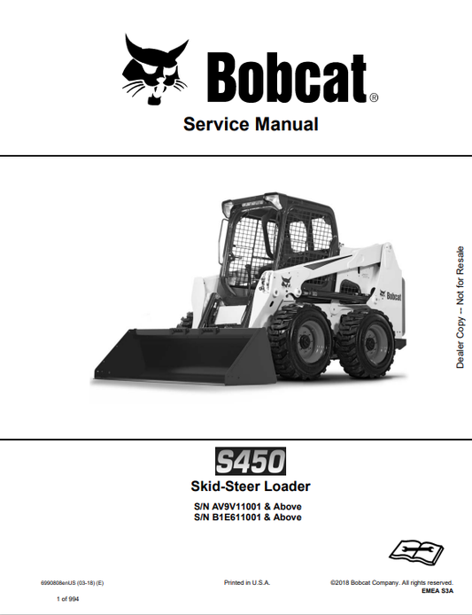 BOBCAT S450 SKID STEER LOADER SERVICE MANUAL 6990808 PDF
