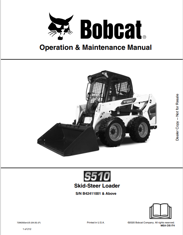 BOBCAT S510 SKID STEER LOADER OPERATION AND MAINTENANCE MANUAL 7296392 PDF