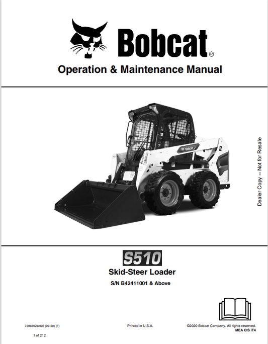 BOBCAT S510 SKID STEER LOADER OPERATION AND MAINTENANCE MANUAL 7296392 PDF