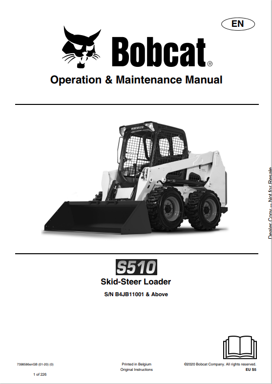 BOBCAT S510 SKID STEER LOADER OPERATION AND MAINTENANCE MANUAL 7398586 PDF