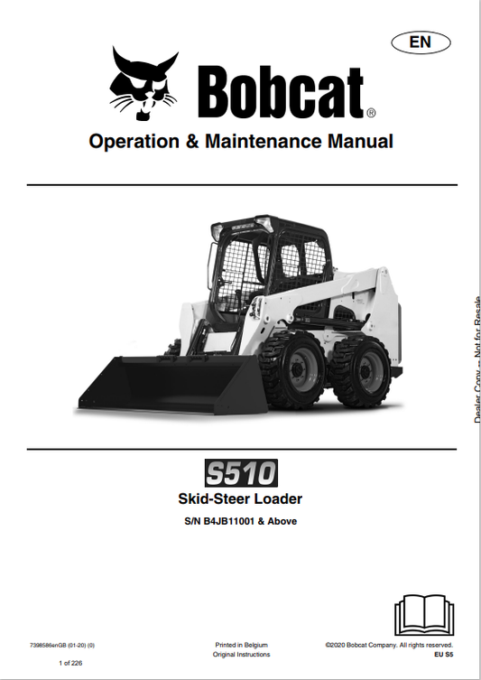 BOBCAT S510 SKID STEER LOADER OPERATION AND MAINTENANCE MANUAL 7398586 PDF
