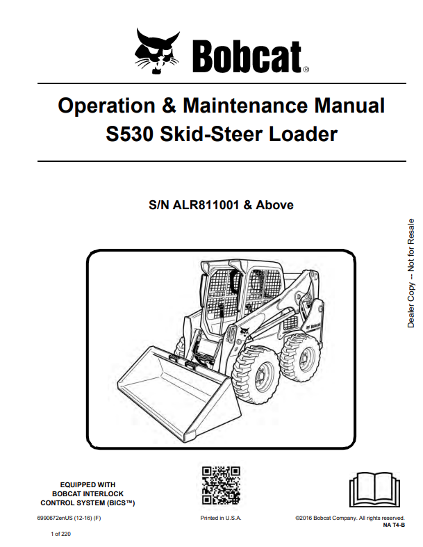 BOBCAT S530 SKID STEER LOADER OPERATION AND MAINTENANCE MANUAL 6990672 PDF
