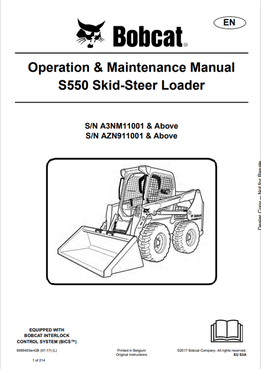 BOBCAT S550 SKID STEER LOADER OPERATION AND MAINTENANCE MANUAL 6989493 PDF