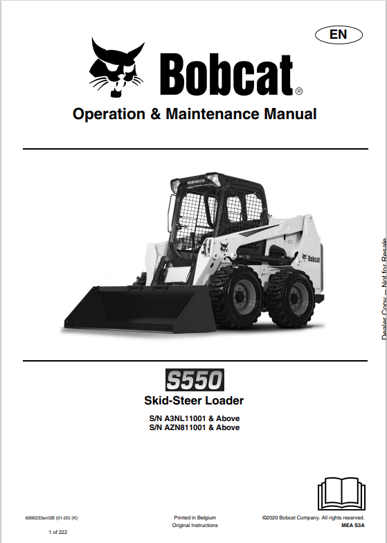 BOBCAT S550 SKID STEER LOADER OPERATION AND MAINTENANCE MANUAL 6990233 PDF