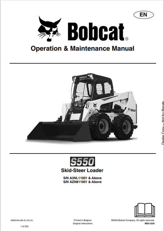 BOBCAT S550 SKID STEER LOADER OPERATION AND MAINTENANCE MANUAL 6990233 PDF