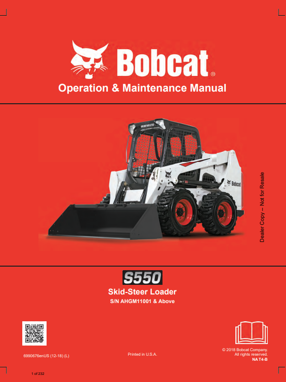 BOBCAT S550 SKID STEER LOADER OPERATION AND MAINTENANCE MANUAL 6990676 PDF