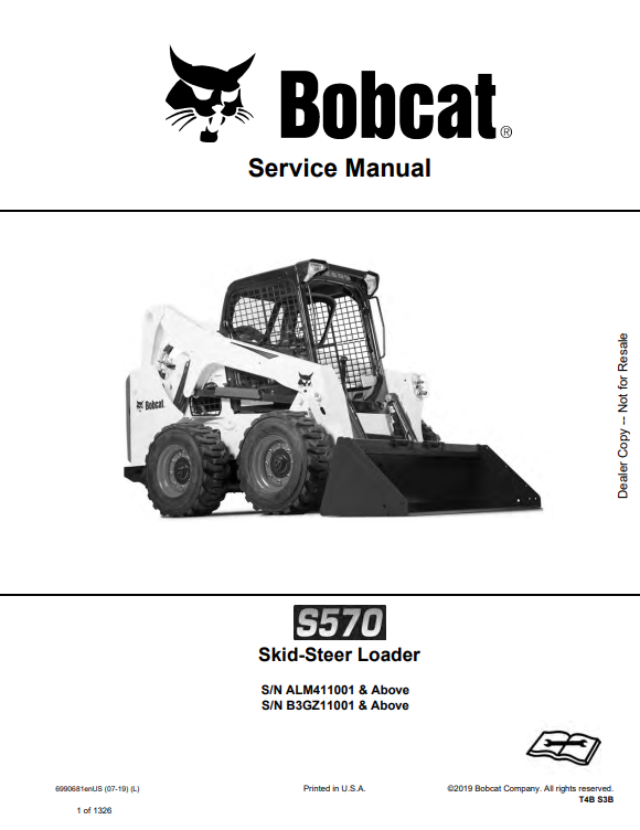 BOBCAT S570 SKID-STEER LOADER SERVICE MANUAL 6990681 PDF
