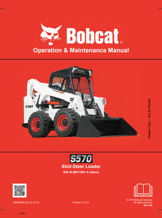 BOBCAT S570 SKID STEER LOADER OPERATION AND MAINTENANCE MANUAL 6990680 PDF