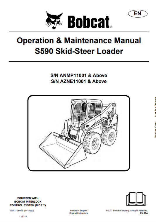 BOBCAT S590 SKID STEER LOADER OPERATION AND MAINTENANCE MANUAL 6990175 PDF