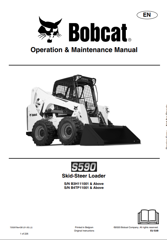 BOBCAT S590 SKID STEER LOADER OPERATION AND MAINTENANCE MANUAL 7252978 PDF