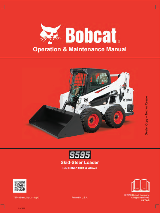 BOBCAT S595 SKID STEER LOADER OPERATION AND MAINTENANCE MANUAL 7274924 PDF
