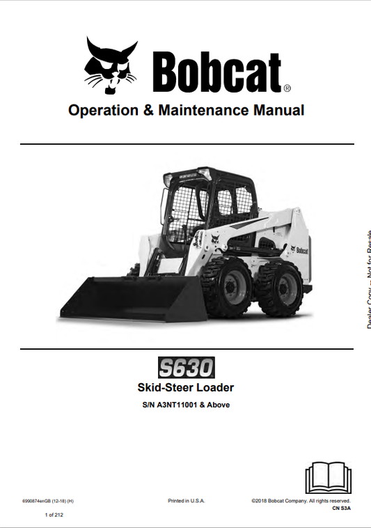 BOBCAT S630 SKID STEER LOADER OPERATION AND MAINTENANCE MANUAL 6990874 PDF