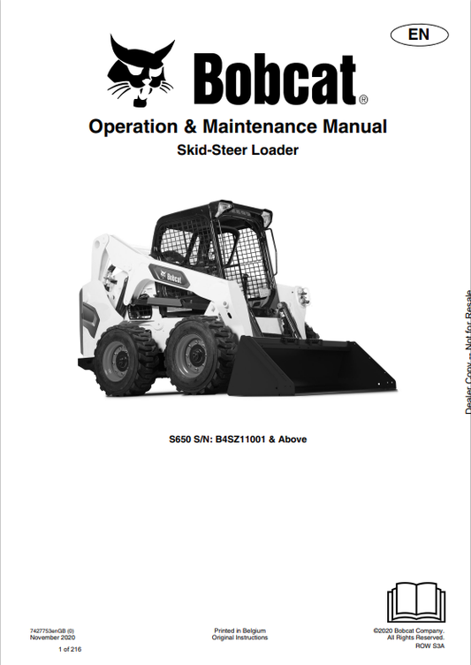 BOBCAT S650 SKID STEER LOADER OPERATION AND MAINTENANCE MANUAL 7427753 PDF