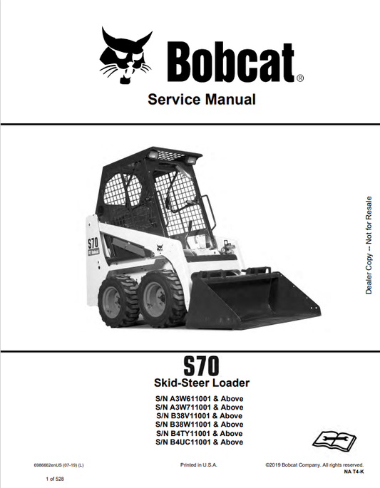 BOBCAT S70 SKID STEER LOADER SERVICE MANUAL 6986662 PDF