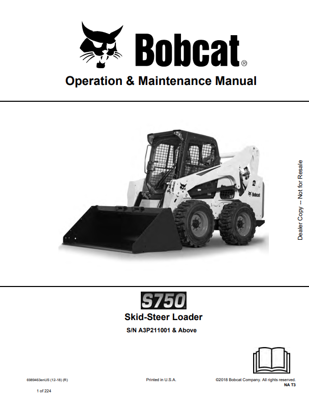 BOBCAT S750 SKID STEER LOADER OPERATION AND MAINTENANCE MANUAL 6989463 PDF
