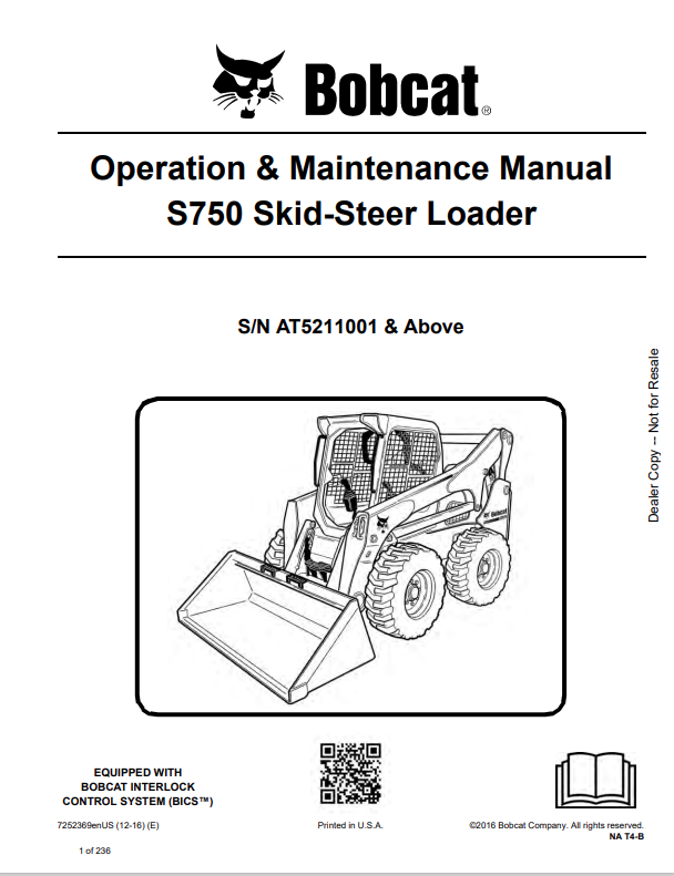 BOBCAT S750 SKID STEER LOADER OPERATION AND MAINTENANCE MANUAL 7252369 PDF