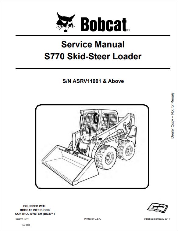 BOBCAT S770 SKID-STEER LOADER SERVICE MANUAL 6990111 PDF