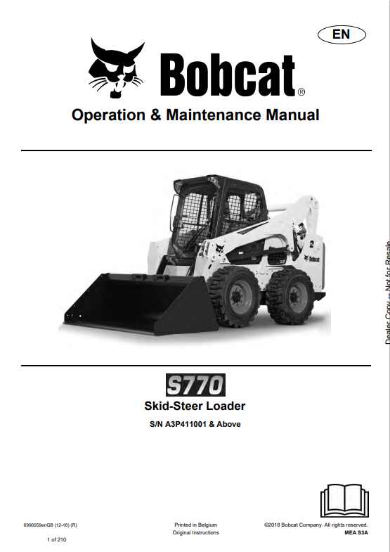 BOBCAT S770 SKID STEER LOADER OPERATION AND MAINTENANCE MANUAL 6990059 PDF