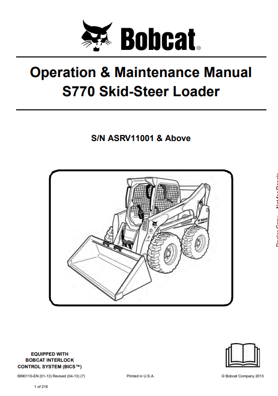 BOBCAT S770 SKID STEER LOADER OPERATION AND MAINTENANCE MANUAL 6990110 PDF