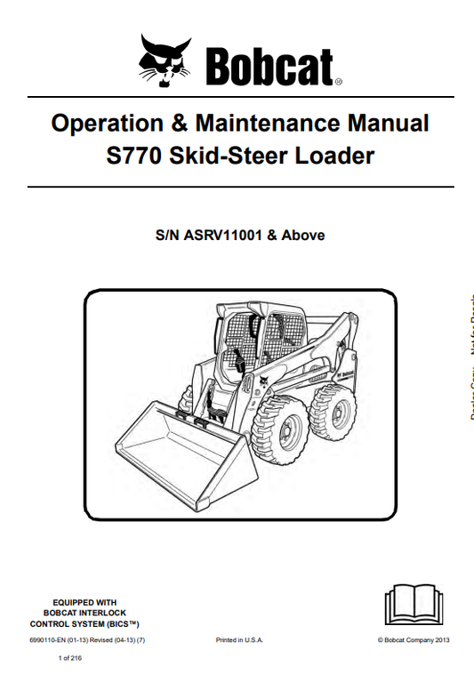 BOBCAT S770 SKID STEER LOADER OPERATION AND MAINTENANCE MANUAL 6990110 PDF