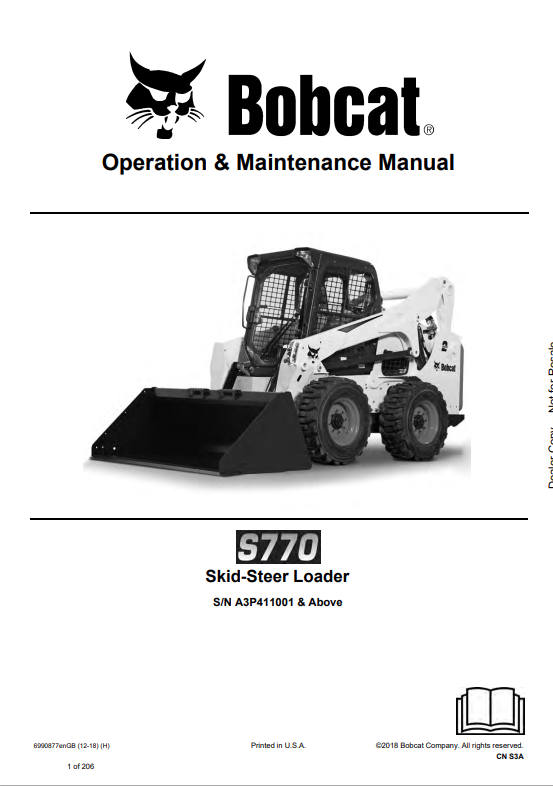 BOBCAT S770 SKID STEER LOADER OPERATION AND MAINTENANCE MANUAL 6990877 PDF