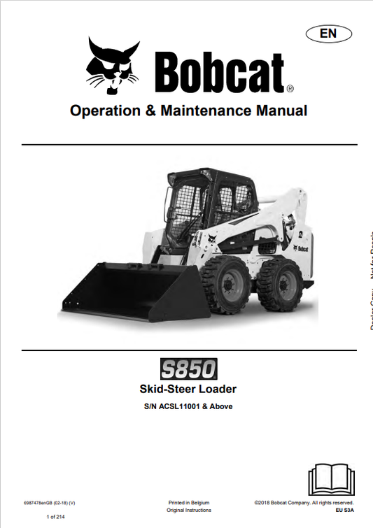 BOBCAT S850 SKID STEER LOADER OPERATION AND MAINTENANCE MANUAL 6987478 PDF