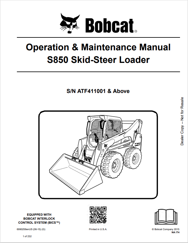 BOBCAT S850 SKID STEER LOADER OPERATION AND MAINTENANCE MANUAL 6990256 PDF