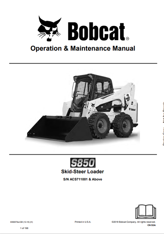 BOBCAT S850 SKID STEER LOADER OPERATION AND MAINTENANCE MANUAL 6990878 PDF