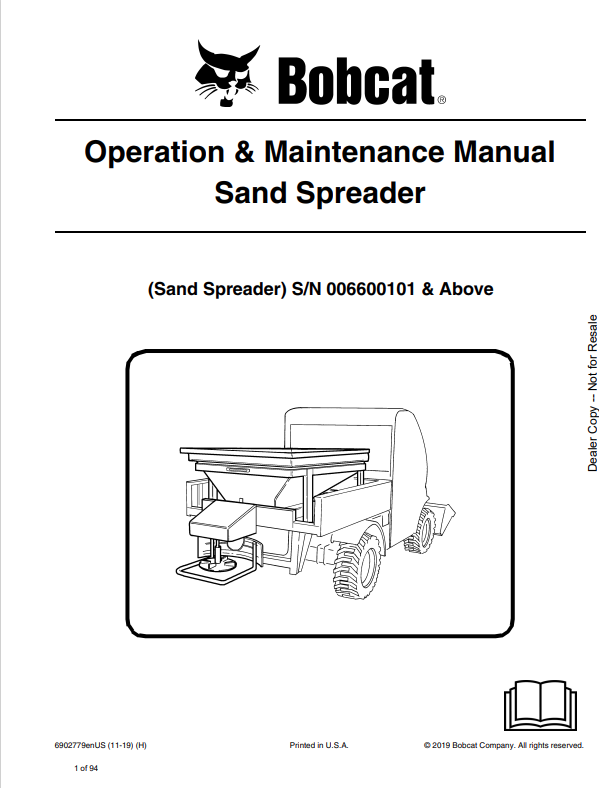 BOBCAT SAND SPREADER OPERATION AND MAINTENANCE MANUAL 6902779 PDF