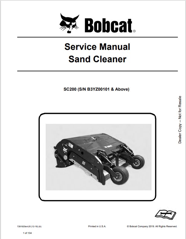 BOBCAT SC200 SAND CLEANER SERVICE MANUAL 7281920 PDF