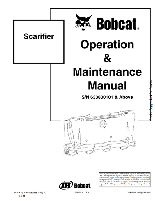 BOBCAT SCARIFIER OPERATION AND MAINTENANCE MANUAL 6901267 PDF