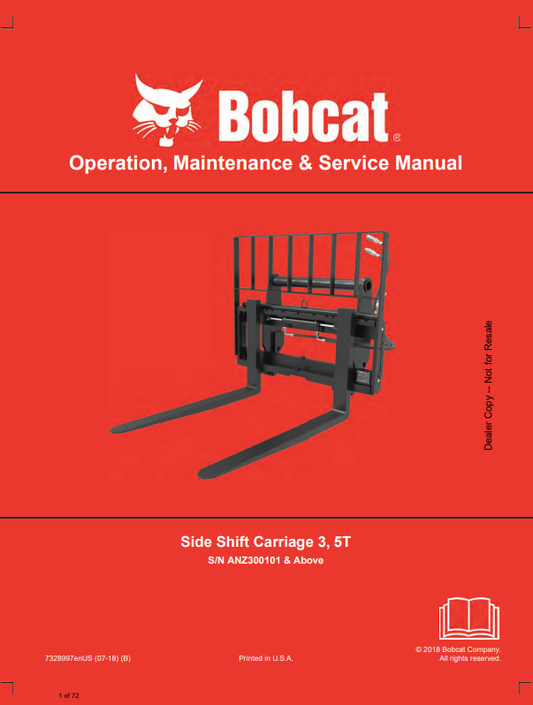 BOBCAT SIDE SHIFT VARRIAGE 3, 5T OPERATION AND MAINTENANCE MANUAL 7328997 PDF