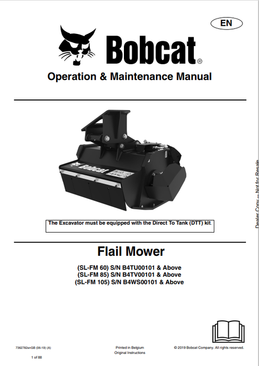 BOBCAT SL-FM60, SL-FM85, SL-FM105 FLAIL MOWER OPERATION AND MAINTENANCE MANUAL 7362782 PDF