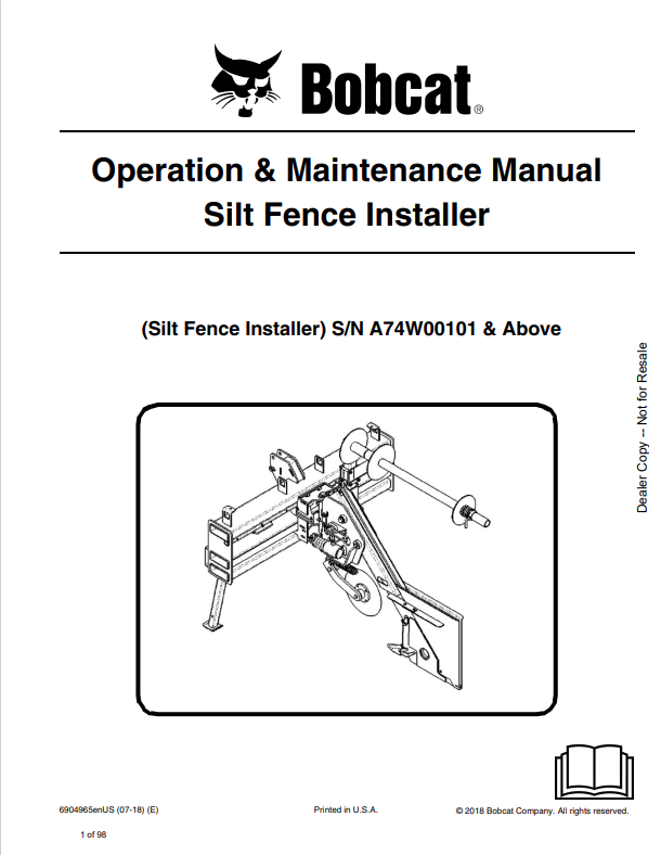 BOBCAT SLIT FENCE INSTALLER OPERATION AND MAINTENANCE MANUAL 6904965 PDF