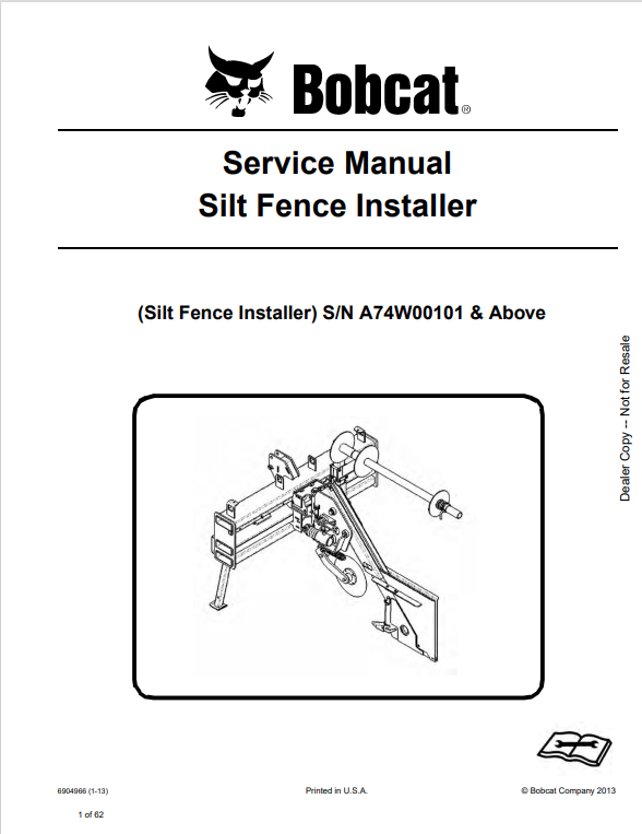 BOBCAT SLIT FENCE INSTALLER SERVICE MANUAL 6904966 PDF