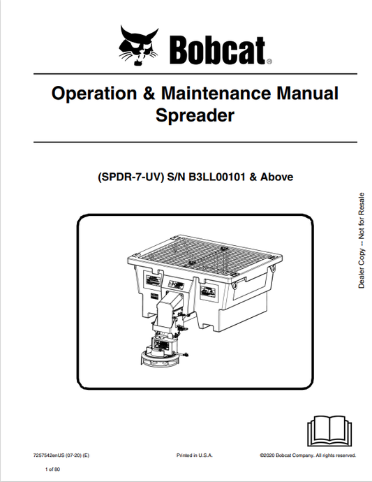 BOBCAT SPDR-7-UV SPREADER OPERATION AND MAINTENANCE MANUAL 7257542 PDF