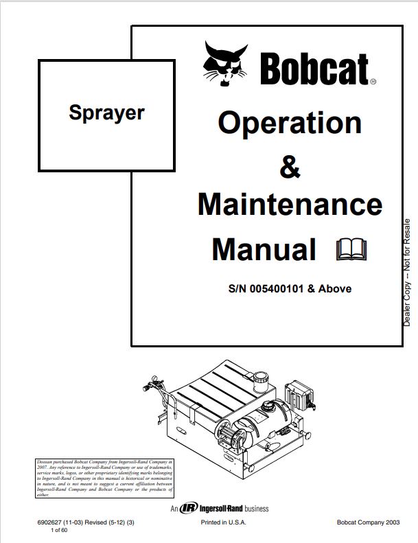 BOBCAT SPRAYER OPERATION AND MAINTENANCE MANUAL 6902627 PDF