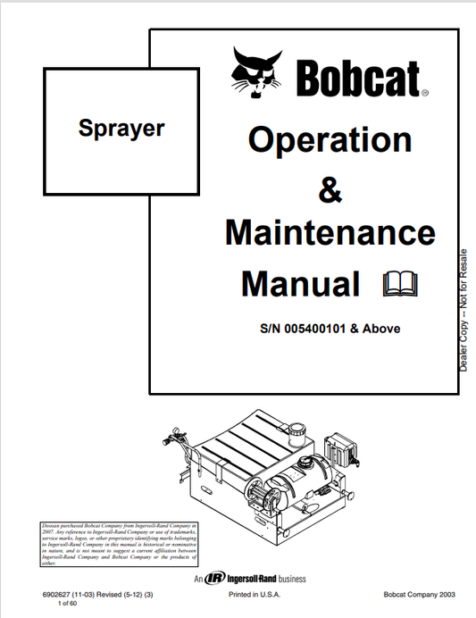 BOBCAT SPRAYER OPERATION AND MAINTENANCE MANUAL 6902627 PDF