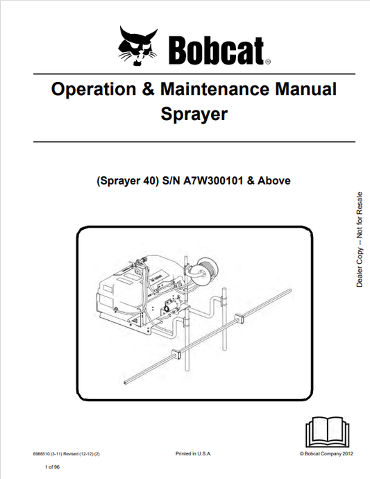 BOBCAT SPRAYER OPERATION AND MAINTENANCE MANUAL 6986510 PDF