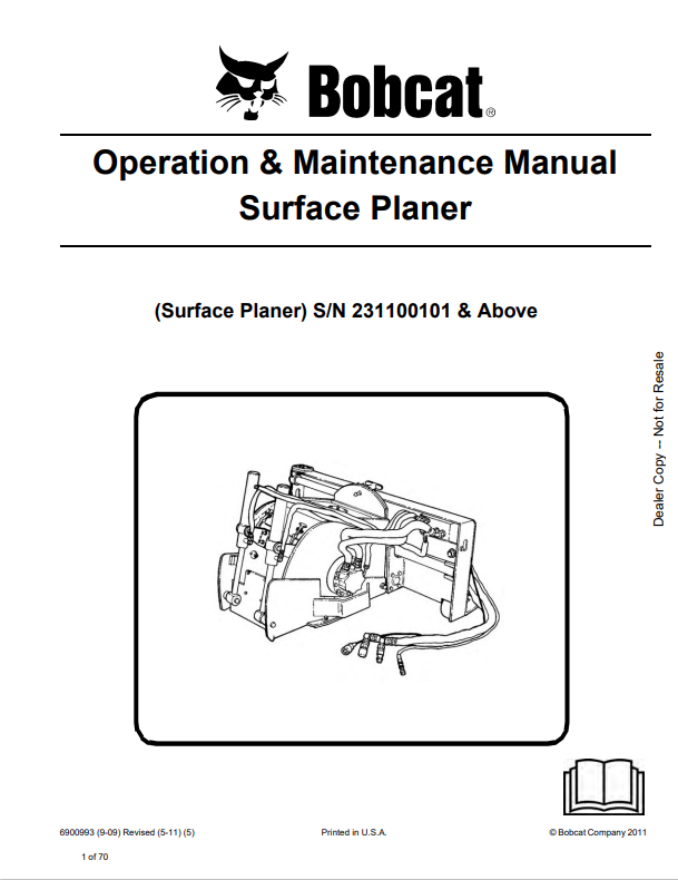 BOBCAT SURFACE PLANER OPERATION AND MAINTENANCE MANUAL 6900993 PDF