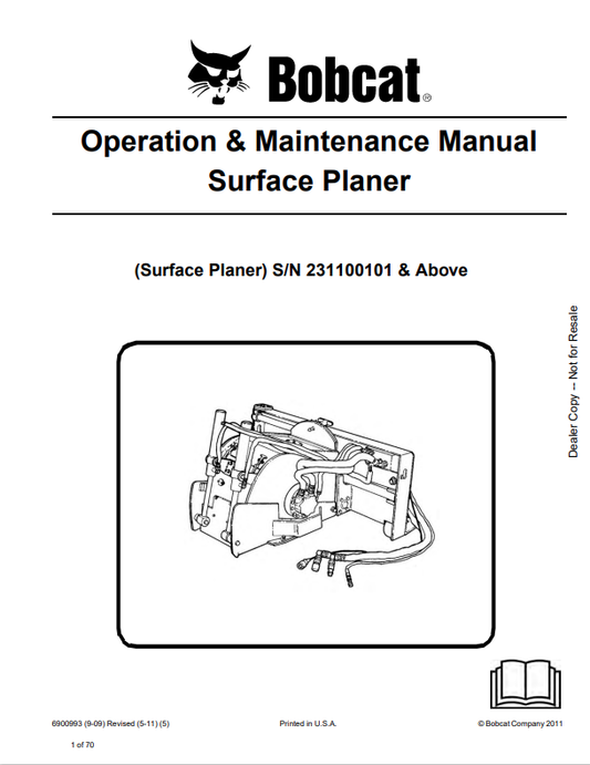 BOBCAT SURFACE PLANER OPERATION AND MAINTENANCE MANUAL 6900993 PDF