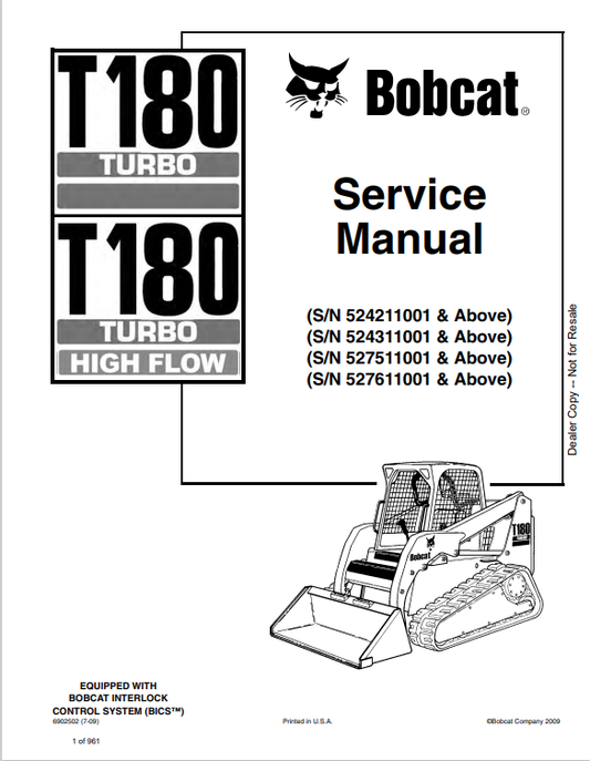 BOBCAT T180 TURBO, 180 TURBO HIGH FLOW COMPACT TRACK LOADER SERVICE MANUAL PDF