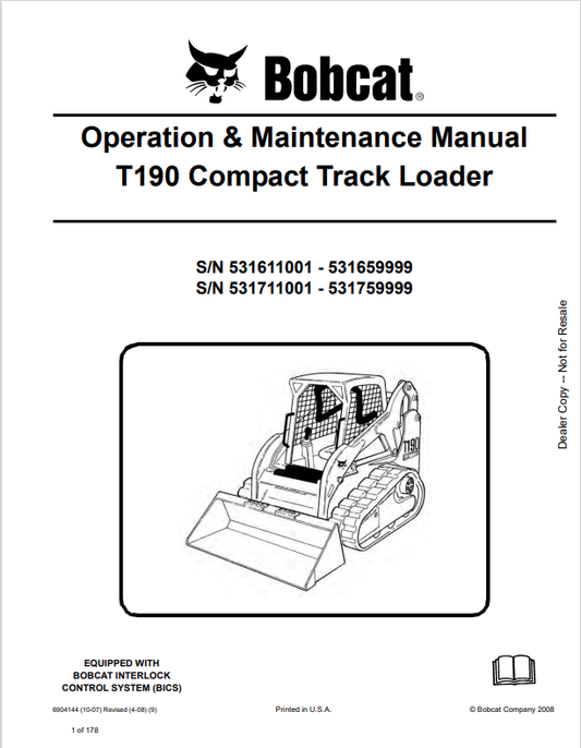 BOBCAT T190 COMPACT TRACK LOADER OPERATION AND MAINTENANCE MANUAL 6904144 PDF