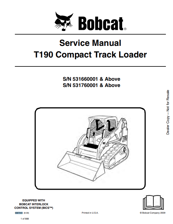 BOBCAT T190 COMPACT TRACK LOADER SERVICE MANUAL PDF