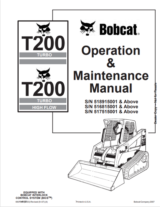 BOBCAT T200 TURBO, T200 TURBO HIGH FLOW OPERATION AND MAINTENANCE MANUAL 6901356 PDF