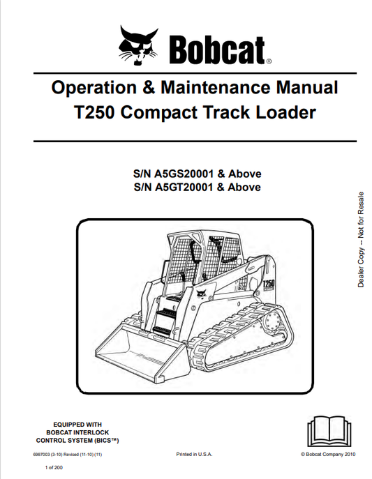 BOBCAT T250 COMPACT TRACK LOADER OPERATION AND MAINTENANCE MANUAL 6987003 PDF