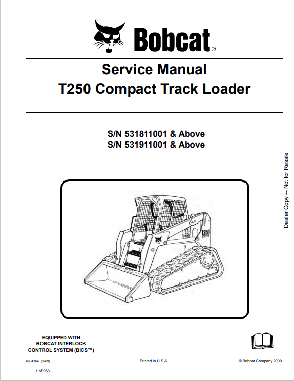 BOBCAT T250 COMPACT TRACK LOADER SERVICE MANUAL PDF